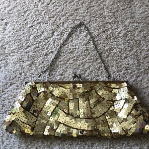 Apt. 9 Gold Sequin & Beaded 11 Inch Clutch Chainlink Strap Wedding Events Bag